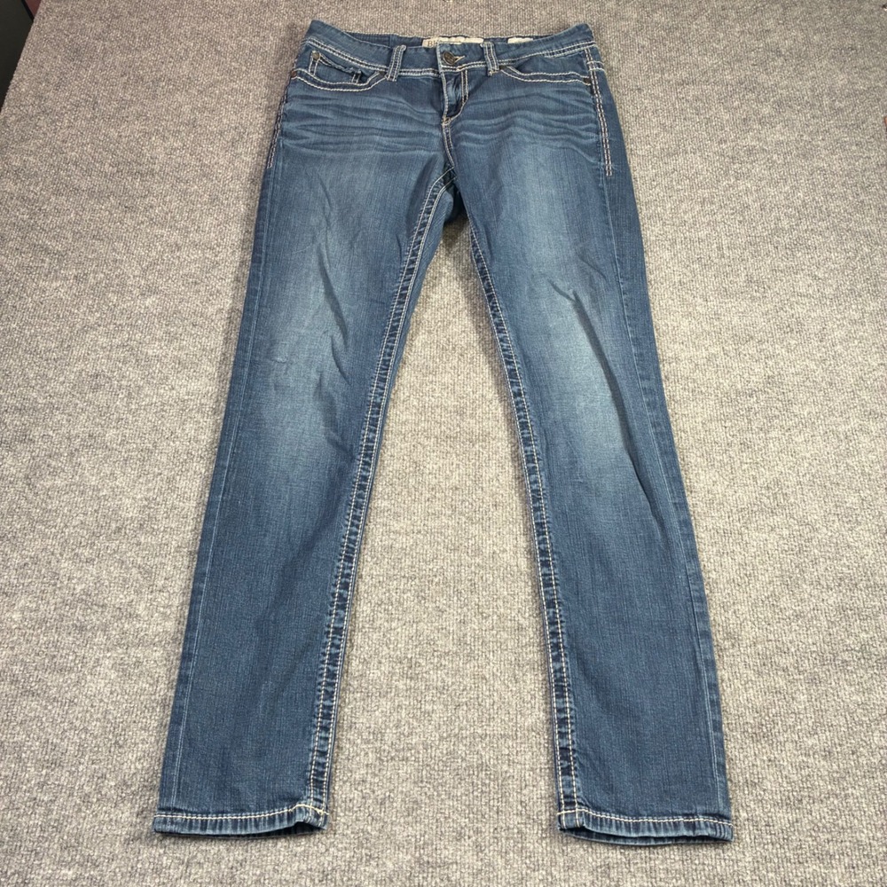 BKE Dakota Slim Straight Jeans Womens 28R Blue Medium Wash Contrast Stitch